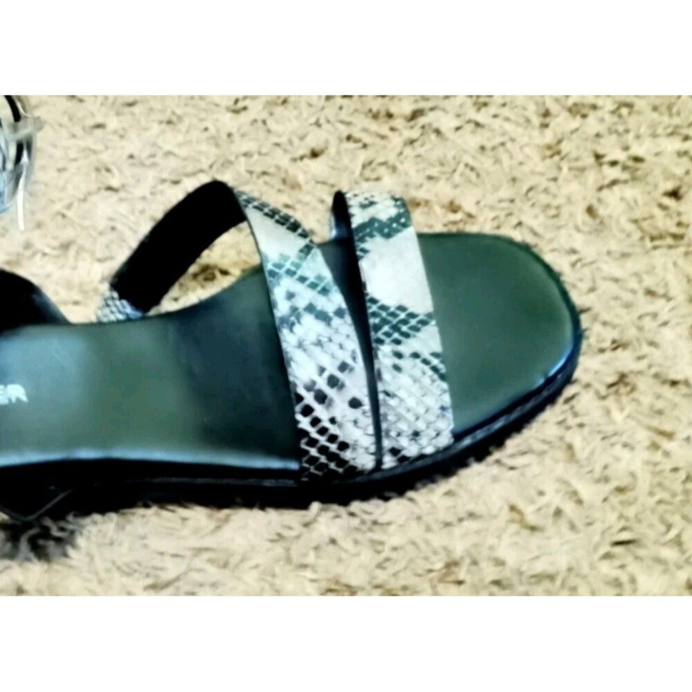 Marc Fisher Black and Snake Print Leather Sandals - Picture 5 of 5